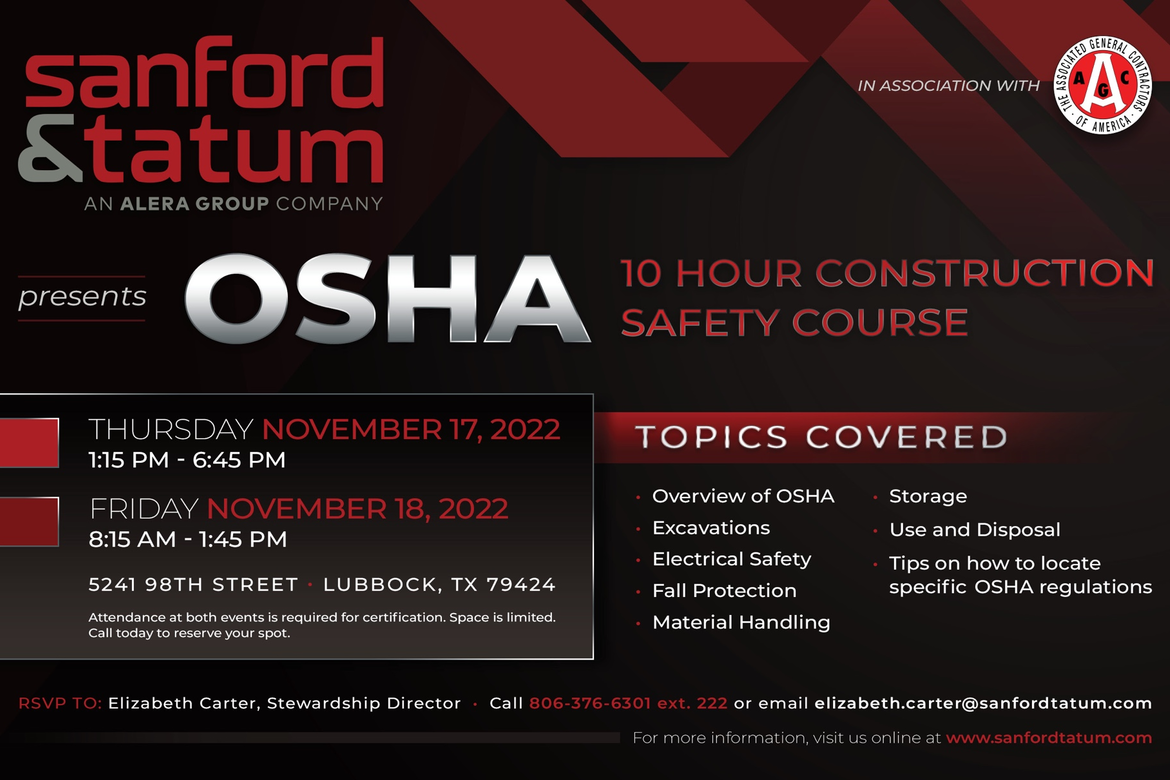 FREE OSHA 10 Hour Construction Safety Course – November 4th & 5th